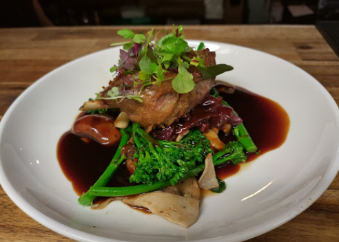 Duck Confit with broccolini and rich Mongolian sauce