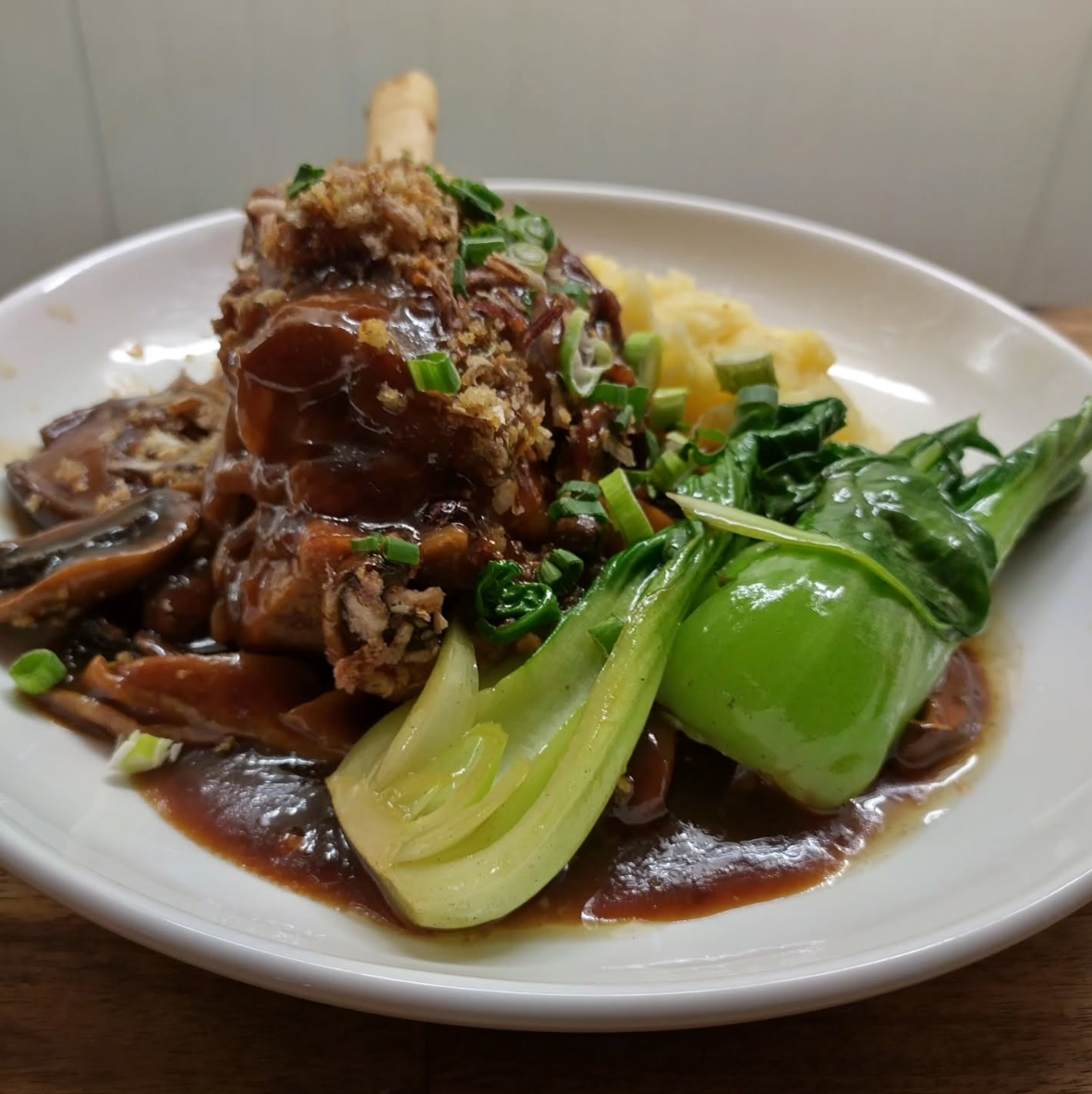 5 Spices Braised Lamb Shank with oyster sauce and shiitake